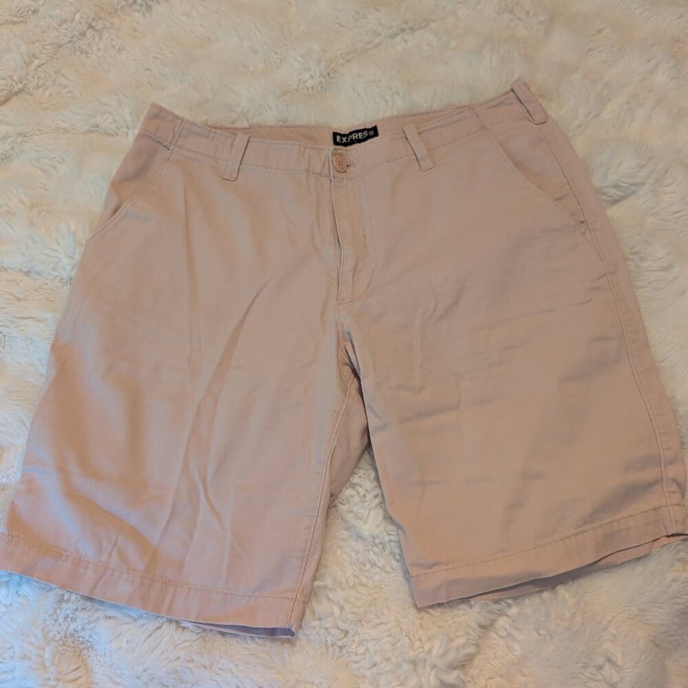 Express Men’s Chino Shorts Size 34 Pink Blush Casual Cotton Flat Front